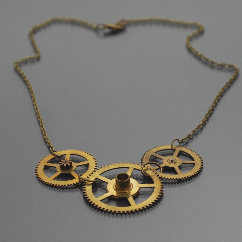Steampunk Brass Gear Necklace Upcycled Clock Gear Steam Punk Etsy