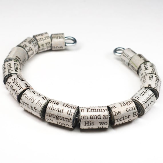 Newspaper Jewelry Upcycled Paper Bead Bracelet Cuff Bracelet