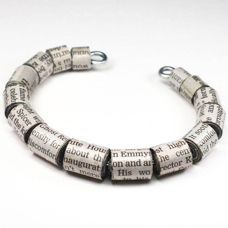 Newspaper Jewelry Upcycled Paper Bead Bracelet Cuff image 1