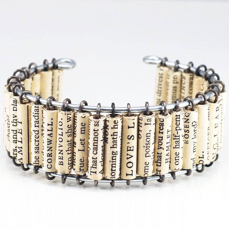 Shakespeare Jewelry Upcycled Shakespeare Paper Bead Chunky Cuff Bracelet, Paper Bead Jewelry, Book Lover Gift, Paper Jewelry, Literary Gift image 2