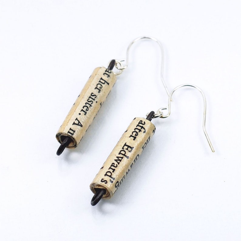 Sense and Sensibility Earrings Jane Austen, Upcycled Paper Bead Jewelry, Bookworm Gift, Literary Present, Literature, Book Lover, Minimal image 6