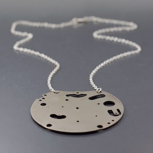 Industrial Contemporary Jewelry- Upcycled Clock Part Silver Circle Modern Necklace, Steampunk, Cyberpunk, Industrial, Grunge, Alternative