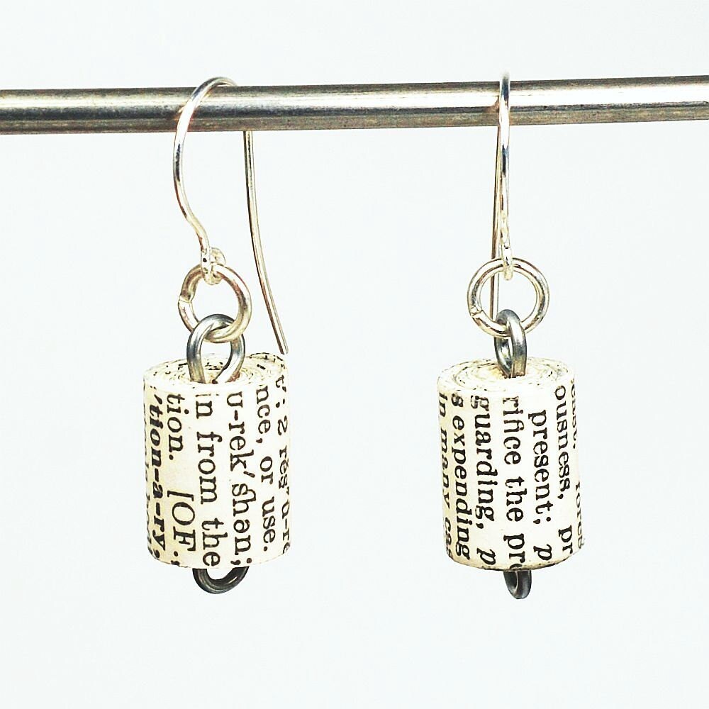 Paper Bead Earrings Upcycled English Dictionary Jewelry Etsy