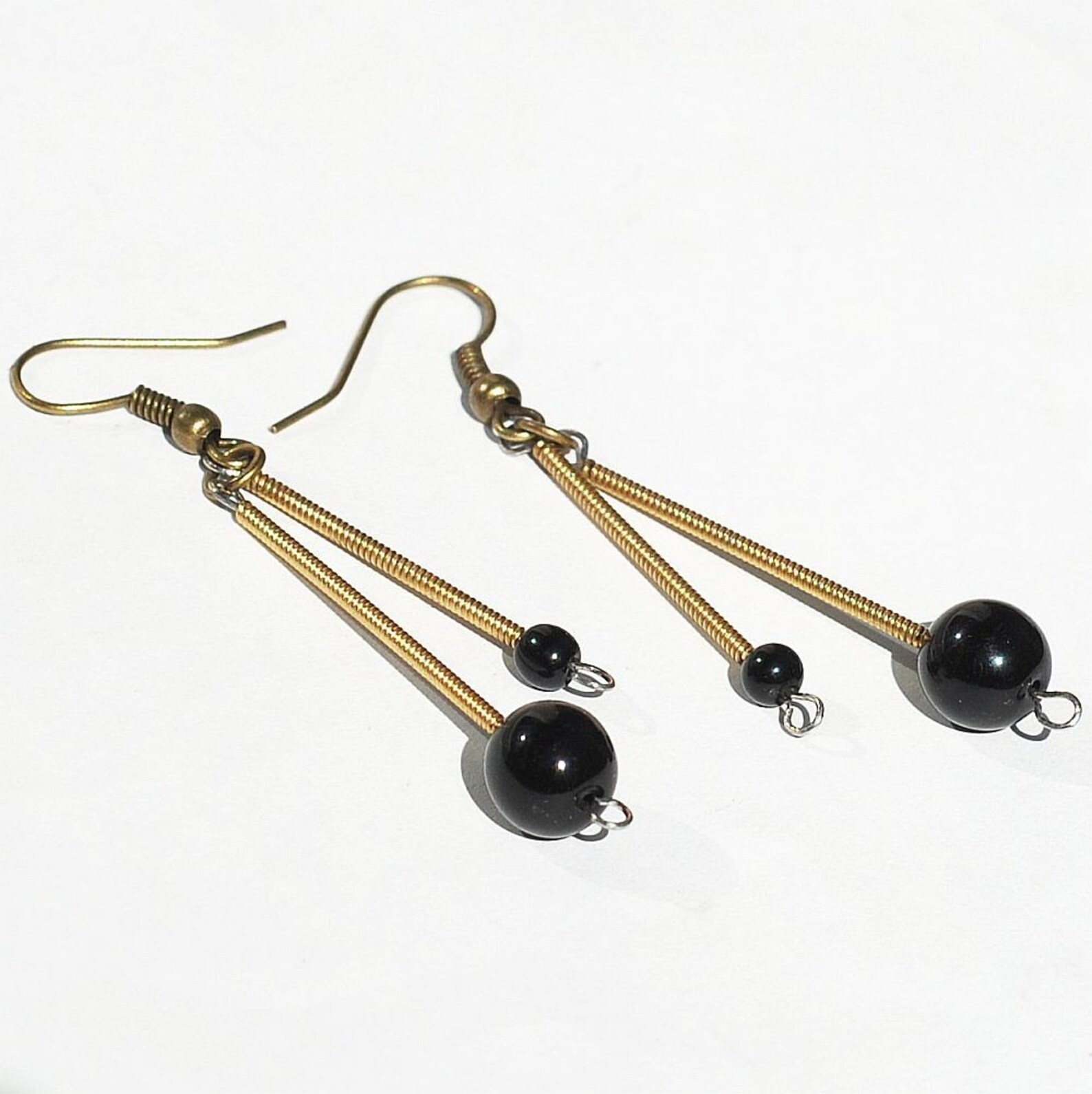 Guitar String Jewelry Black Bead Brass Drop Upcycled Guitar Etsy