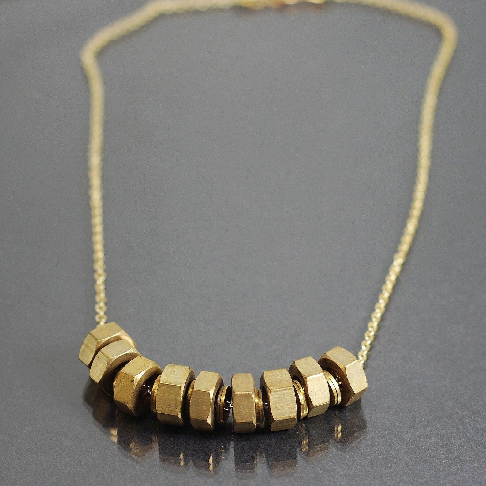 Brass Hardware Necklace Hex Nut Jewelry Upcycled Modern Etsy