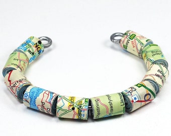 Paper Bead Bracelet- Upcycled UK England Map Paper Bead Jewelry, Cuff Bracelet, Map Jewelry, Paper Jewelry, British Jewelry, Travel Gift