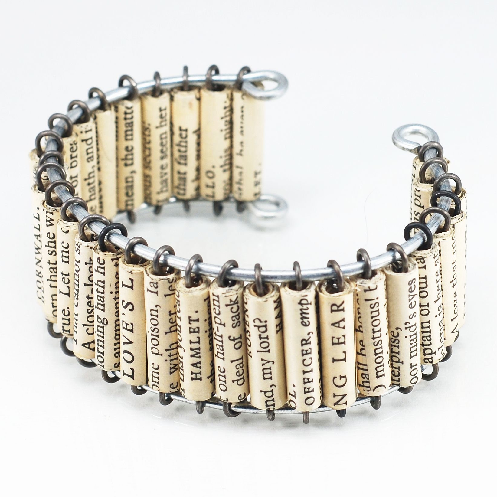 Shakespeare Jewelry- Upcycled Shakespeare Paper Bead Chunky Cuff Bracelet, Paper Bead Jewelry, Book Lover Gift, Paper Jewelry, Literary Gift