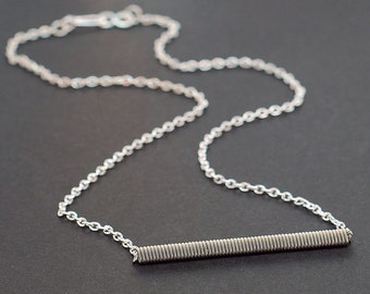 Guitar String Jewelry- Upcycled Silver Bar Necklace, Simple Necklace, Guitar String Necklace, Music Jewelry, Guitar Player Gift, Guitarist