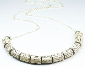 English Dictionary Upcycled Paper Bead Necklace- Book Lover Gift, Paper Jewelry, Dictionary Necklace, English Teacher Gift, Word Nerd