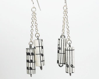 Muziek sieraden- Vintage Bladmuziek Oorbellen, Chain Oorbellen, Paper Bead Oorbellen, Paper Bead Sieraden, Muziek Lover Gift, Papieren Sieraden