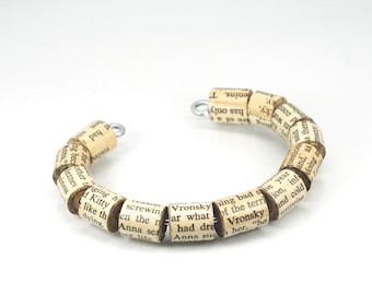 Anna Karenina Cuff Bracelet- Leo Tolstoy Jewelry, Upcycled, Paper Bead, Book Lover Gift, Literary, Russian Literature, Bookworm, Bookish
