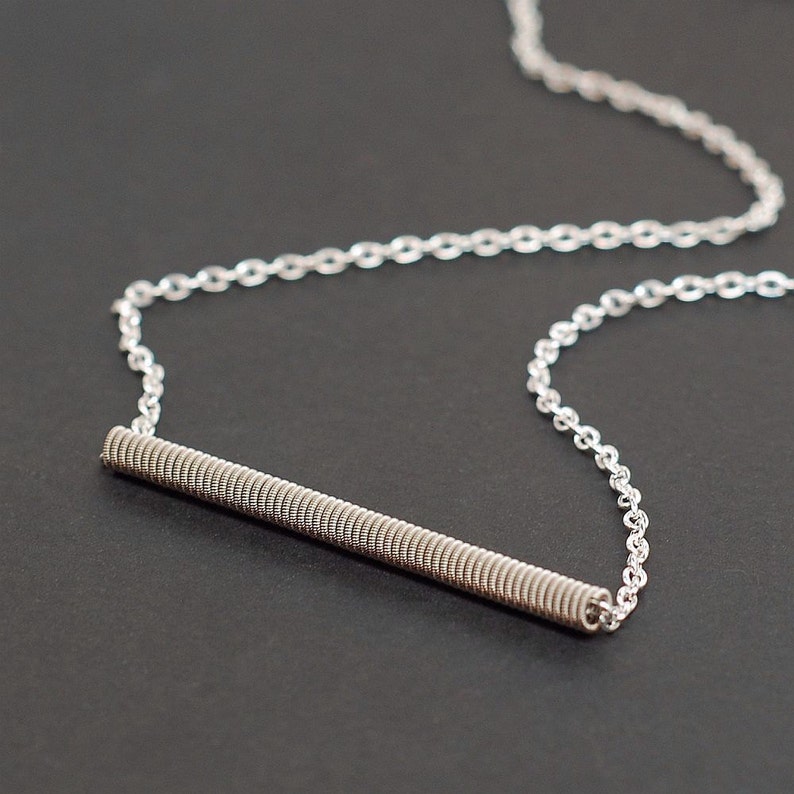 Guitar String Jewelry Upcycled Silver Bar Necklace Simple Etsy
