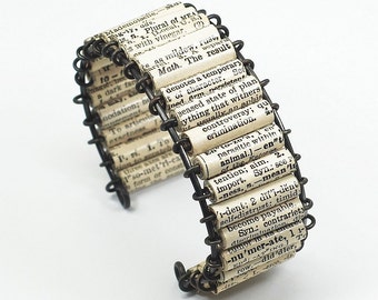 Paper Bead Jewelry- Vintage English Dictionary Upcycled Paper Bead Cuff Bracelet, Book Lover Gift, Word Jewelry, Paper Jewelry, Bookish Gift