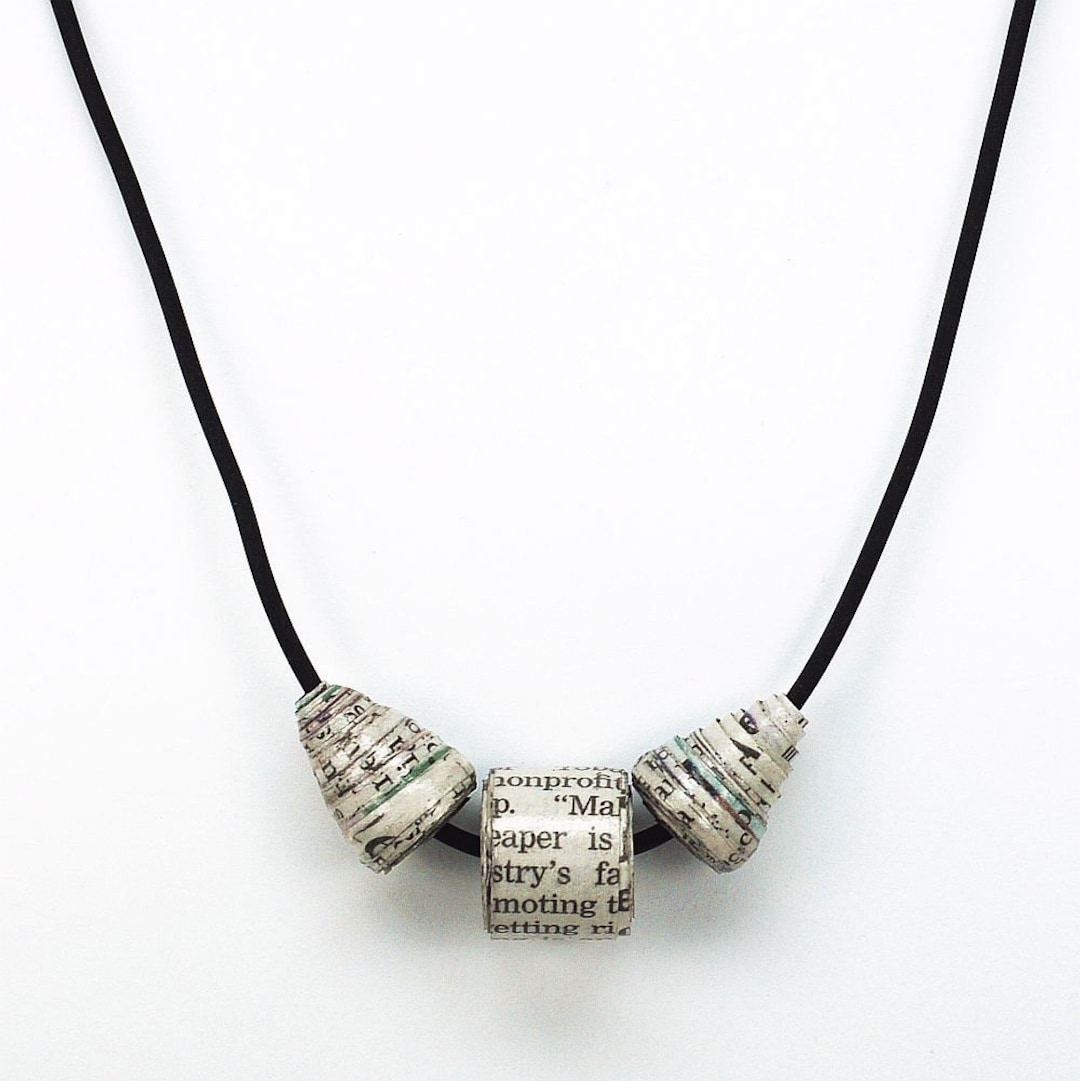 Upcycled Newspaper Bead Necklace Newspaper Jewelry Paper Etsy