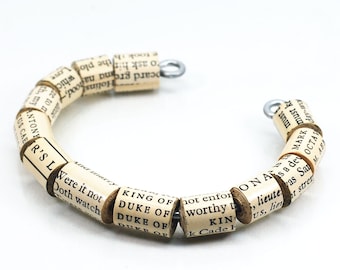 Shakespeare Jewelry- Upcycled Shakespeare Paper Bead Cuff Bracelet, Paper Bead Jewelry, Book Lover Gift, Paper Jewelry, Literary Gift