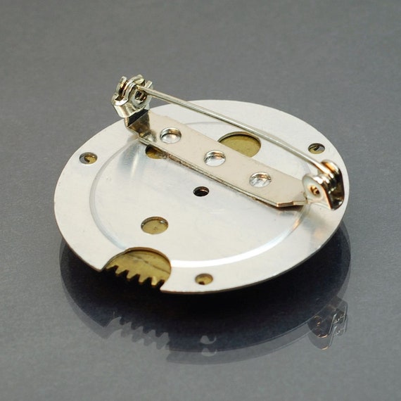Steampunk Brooch- Silver & Brass Clock Gear Steampunk Pin