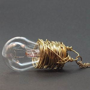 Steampunk Necklace Brass Upcycled Light Bulb Necklace, Steampunk Jewelry, Lightbulb Necklace, Steam Punk Jewelry, Cyberpunk Jewelry, Grunge image 4