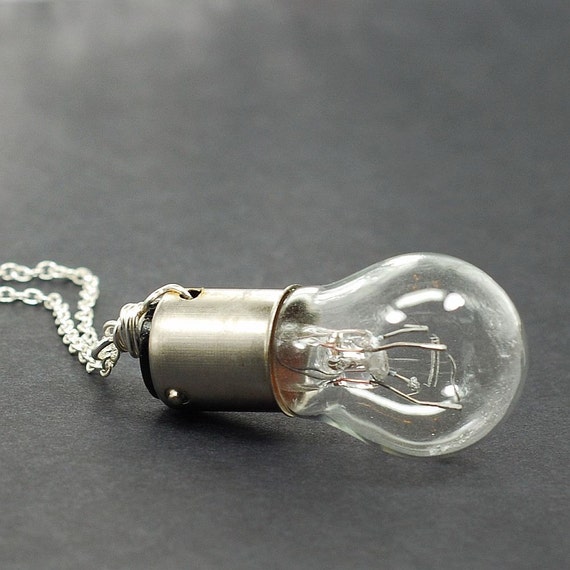 Light Bulb Necklace Silver Lightbulb Upcycled Image 0