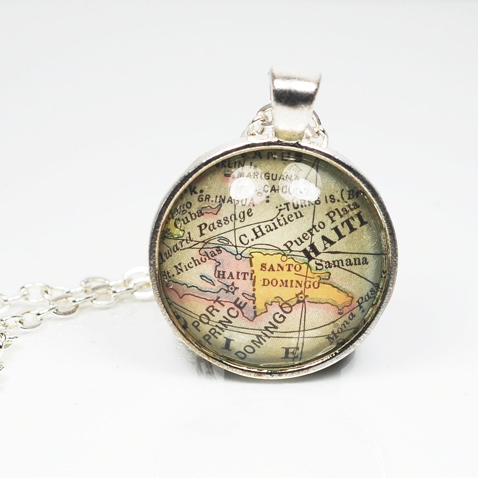 Haiti Map Necklace Vintage Map Pendant Jewelry from Antique Etsy