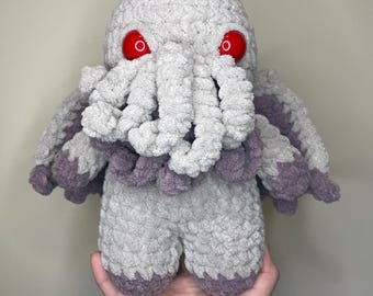 Cthulhu Plushie (Gray/Purple) | Cthulhu Amigurumi | Crochet Cthulhu Plush