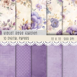 Violette Rose Digital Papier | Vintage Aquarell Blumen Hintergründe | 12x12 JPG | Scrapbooking, Junk Journals, Sublimation | Sofort Download