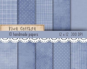 Paquete de papeles digitales Blue Cottage / Texturas de cuadros vichy, tartán y lunares (descarga digital)