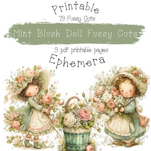 Junk Journal, Mint Blush Dolls, Fussy Cut, Printable, Sticker, Collage Sheets, Ephemera, Embellishments, Scrapbook, Digital Download