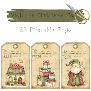 Victorian Christmas Printable Tags, Printable Tags, Christmas Tags, Gift Tags, Junk Journal Kit, Junk Journal Printable, Christmas Journal