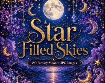 Fantasy Moonlit Sky Images | 50 Celestial JPGs (Digital Download)