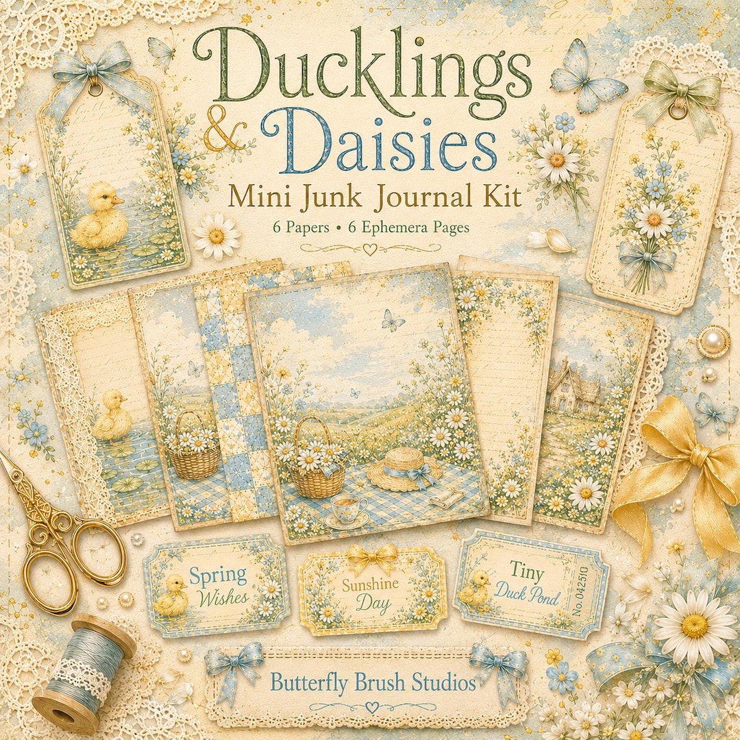 Ducklings & Daisies Mini Junk Journal Kit | Spring Cottagecore ...