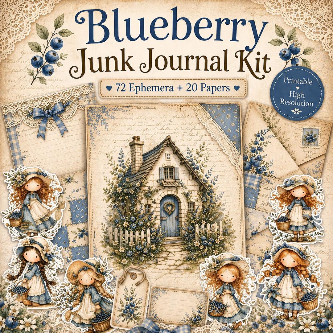 Blueberry Junk Journal Kit – Vintage Cottagecore Ephemera & Papers ...