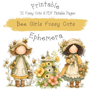 Junk Journal, Bee Girl Dolls, Fussy Cut, Printable, Sticker, Collage Sheets, Ephemera, Embellishments, Scrapbook, Digital Download