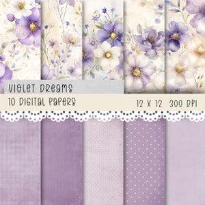 Violet Dreams Digitales Papier | Vintage Aquarell Blumen Hintergründe | 12x12 JPG | Scrapbooking, Junk Journals, | Sofort Download