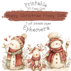 Happy Christmas, Fussy Cuts, Printable Fussy Cuts, Christmas Printables, Whimsical Christmas, Vintage Holiday Ephemera, Collage Sheets
