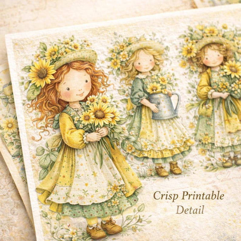 Sunflower Girls Fussy Cuts – Vintage Clipart, Junk Journal Ephemera (15 ...