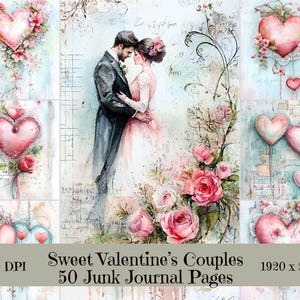 Valentinstag Junk Journal, süßes Paar Design, Tier Paare, Herz Motive, 50 Scrap Seiten, Bastelbedarf, Thema Liebe, Valentinstag