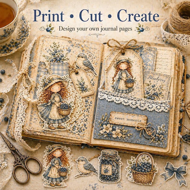 Blueberry Junk Journal Kit – Vintage Cottagecore Ephemera & Papers ...