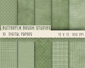 Sage Green Watercolor Texture Digital Paper: 12x12 Scrapbook Backgrounds (Digital Download)