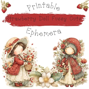 Journal indésirable, fraise, coupe délicate, imprimable, autocollant, feuilles de collage, éphémères, embellissements, scrapbooking, téléchargement numérique