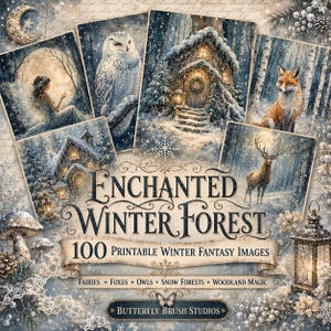 Enchanted Winter Forest Junk Journal Papers, Watercolor Fantasy Kit (Digital Download)