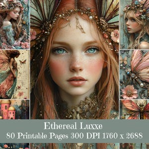 Arte per la stanza delle fate Ethereal Luxxe, fate e farfalle stampabili, pagine di diario ispirate al vintage, fate e farfalle