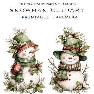 Green Snowman Clipart Set: 10 Winter PNG Images, Commercial Use