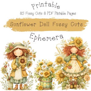 Junk Journal, Sunflower Dolls, Fussy Cut, Printable, Sticker, Collage Sheets, Ephemera, Embellishments, Scrapbook, Digital Download