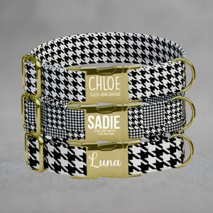 Houndstooth Personalized Dog Collar & Leash Set Dogtooth Pattern Pied-de-poule (OG-97)