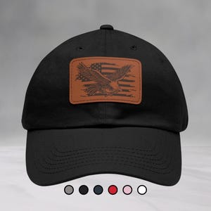 Eagle Leather Patch Dad Hat - American Flag, USA Pride