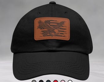 Gorra de papá con parche de cuero de águila: bandera estadounidense, orgullo de EE. UU.