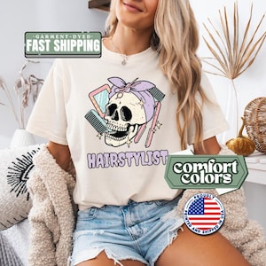 Friseur Halloween T-Shirt Komfort Farben Spooky Skull Salon Stylist T-Shirt Kosmetik Friseur Geschenk Top Halloween Friseur Shirt