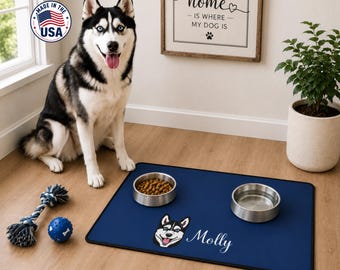 Benutzerdefinierte Hunde Fressnapf-Matte mit Namen, personalisierte rutschfeste Fressnapf-Matte, wasserdichte Hunde-Platzdeckchen, Geschenk für Tierliebhaber für Hunde