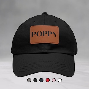 Poppy Leather Patch Dad Hat, Personalized Grandfather Gift