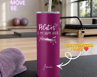Personalisierter Pilates-Becher, 590 ml, mit individuellem Namen, isolierter Edelstahlbecher, ideales Geschenk für Pilates- und Reformer-Fans, Wasserflasche für Fitnessstudio und Reisen